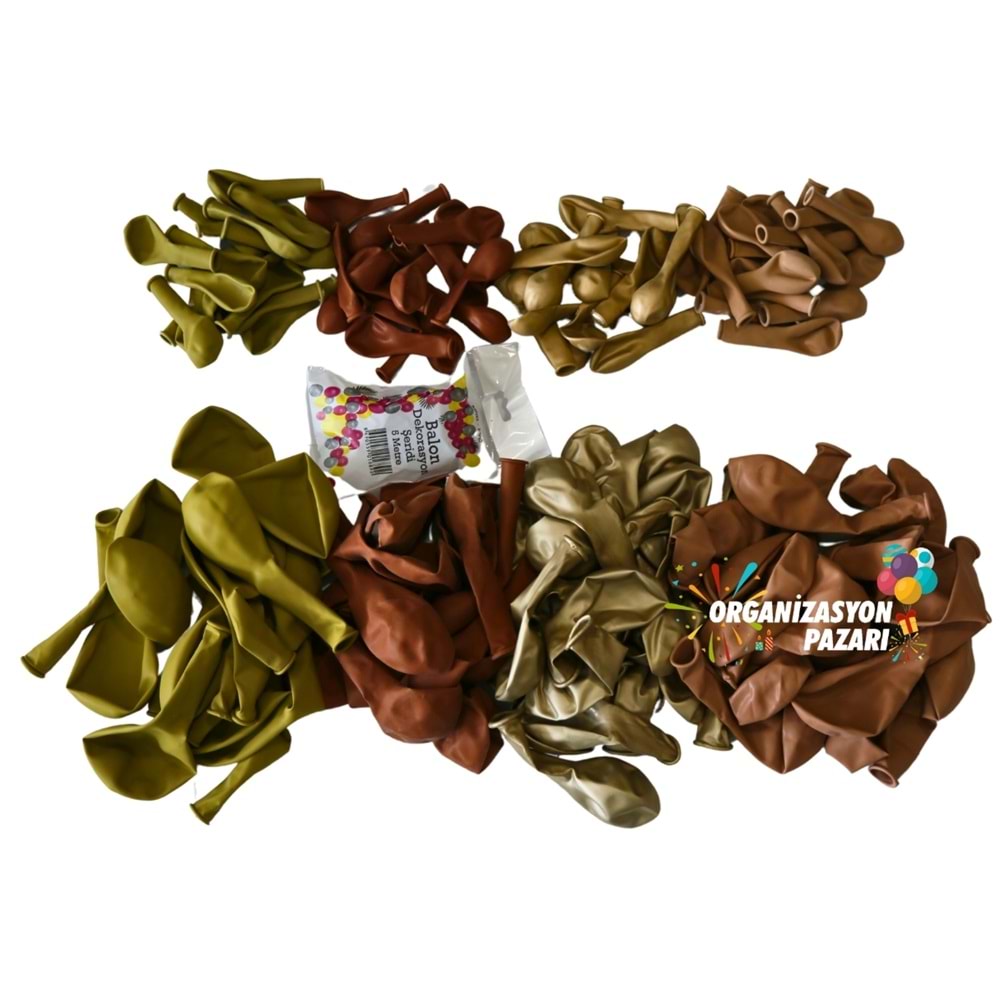 Balon Seti Krom Gold-Yanık Turuncu-Zerdeçal-Çöl Kumu 100 Lü Balon Zinciri Seti