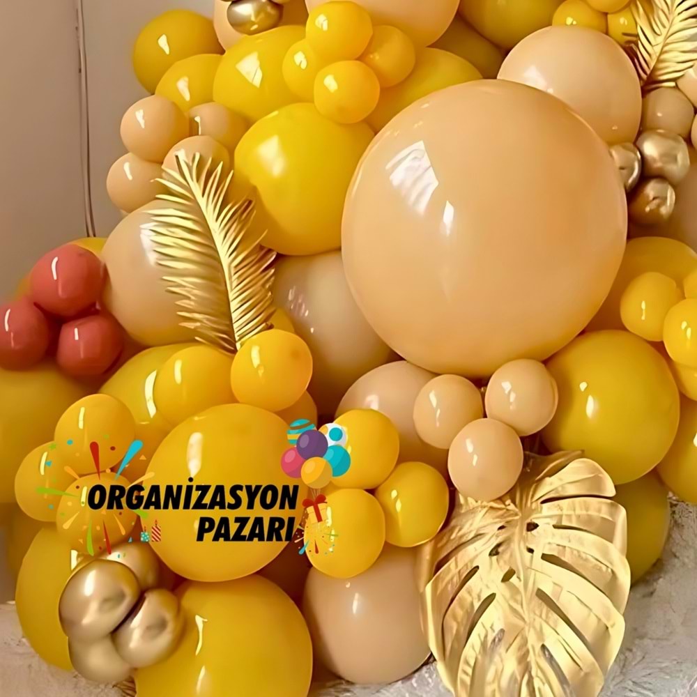 Balon Seti Krom Gold-Yanık Turuncu- Zerdeçal - Çöl Kumu 60 Lı Balon Zinciri Seti