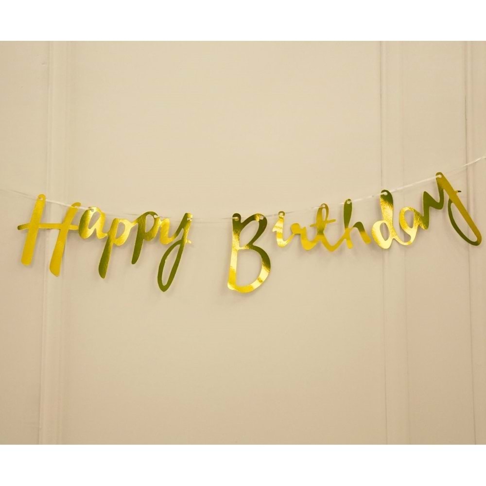 Gold Renkli Happy Birthday El Yazısı Banner