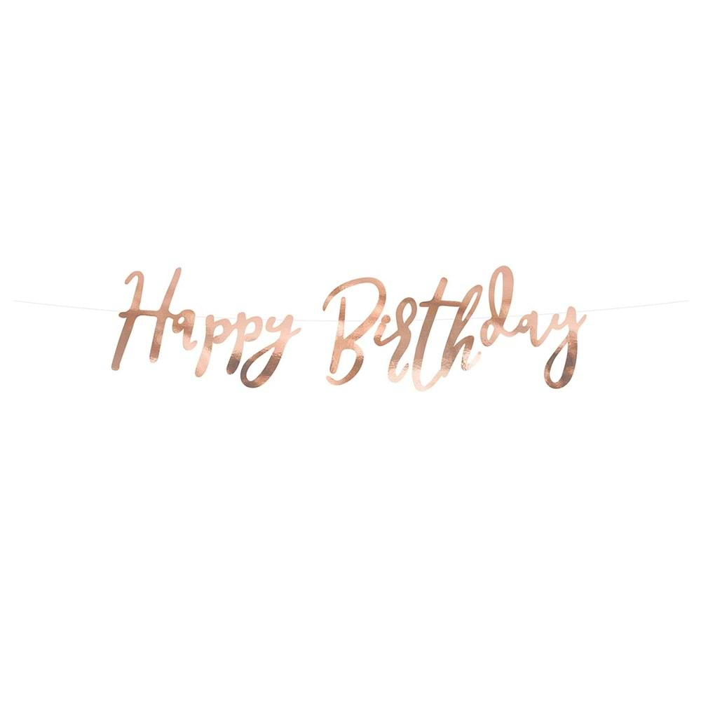 Rose Gold Renkli Happy Birthday El Yazısı Banner