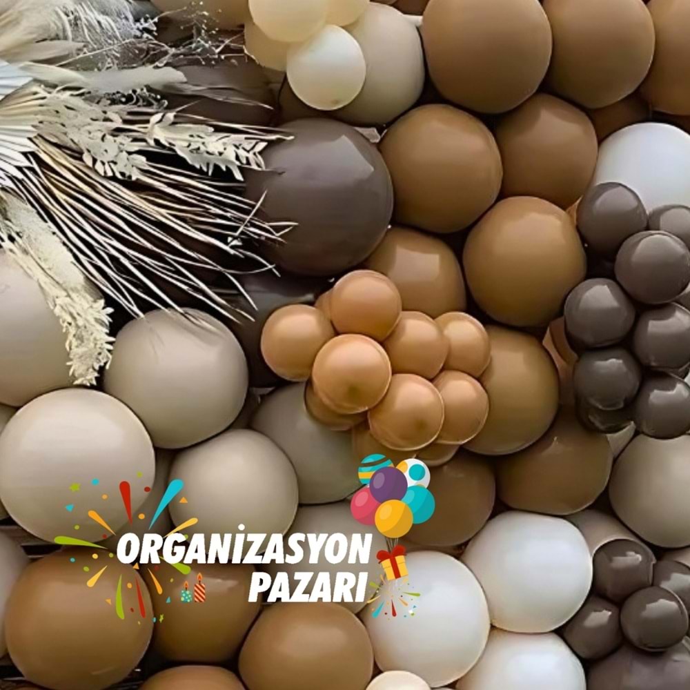Balon Seti Çikolata Kahve-Karamel-Deniz Kumu-Beyaz 60 Lı Balon Zinciri Seti