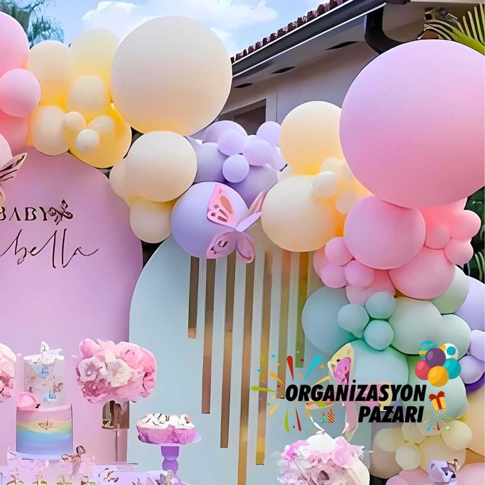 Balon Seti Makaron Yeşil-Pembe-Lila-Sarı 100 Lü Balon Zinciri Seti