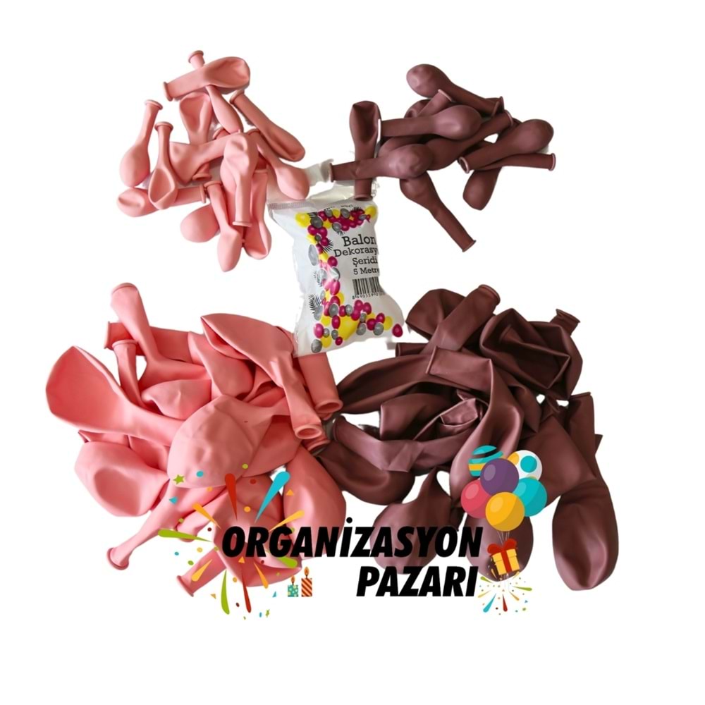 Balon Seti Makaron Pembe-Rosewood 100 Lü Balon Zinciri Seti