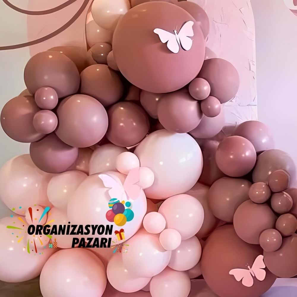 Balon Seti Makaron Pembe-Rosewood 100 Lü Balon Zinciri Seti