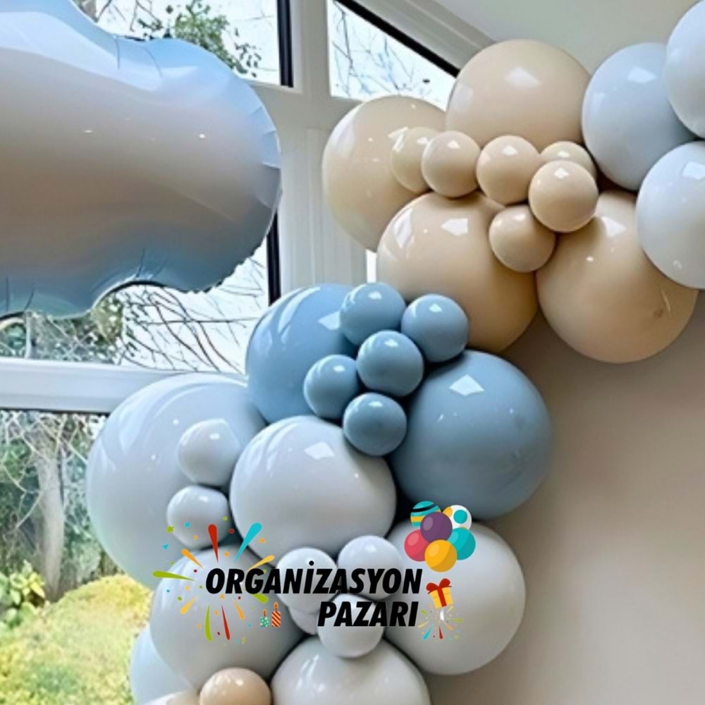 Balon Seti Derin Okyanus-Deniz Kumu-Fırtına Mavisi 100 Lü Balon Zinciri seti