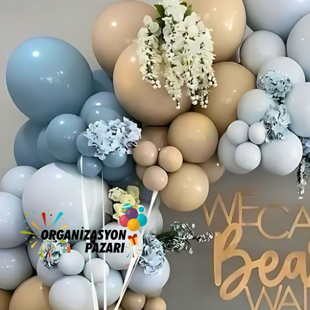 Balon Seti Derin Okyanus-Deniz Kumu-Fırtına Mavisi 100 Lü Balon Zinciri seti