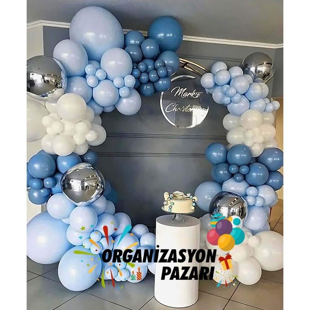 Balon Seti Beyaz-Makaron Mavi-Derin Okyanus 60 Lı Balon Zinciri Seti