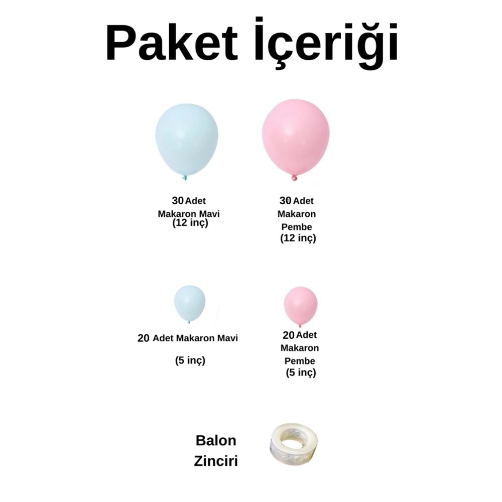 Balon Seti Makaron Pembe-Makaron Mavi 100 Lü Balon Zinciri Seti