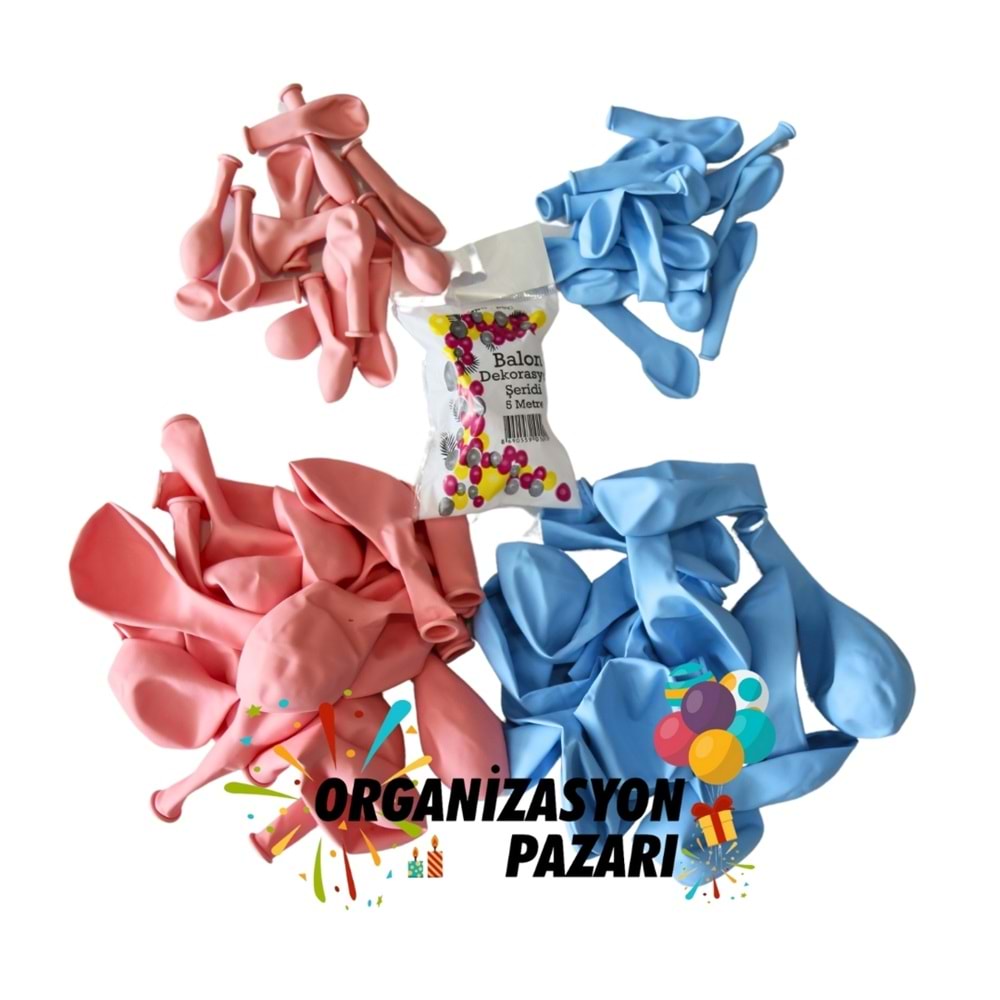 Balon Seti Makaron Pembe-Makaron Mavi 100 Lü Balon Zinciri Seti