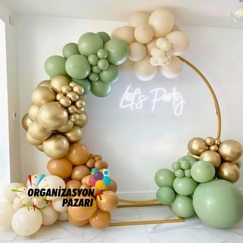 Balon Seti Küf Yeşili-Krom Gold-Karamel-Deniz kumu 100 Lü Balon Zinciri Seti