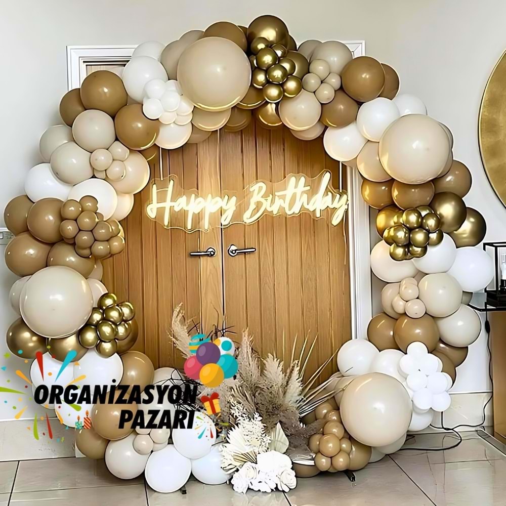Balon Seti Krom Gold-Karamel-Deniz Kumu-Beyaz 100 lü Balon Zinciri Seti