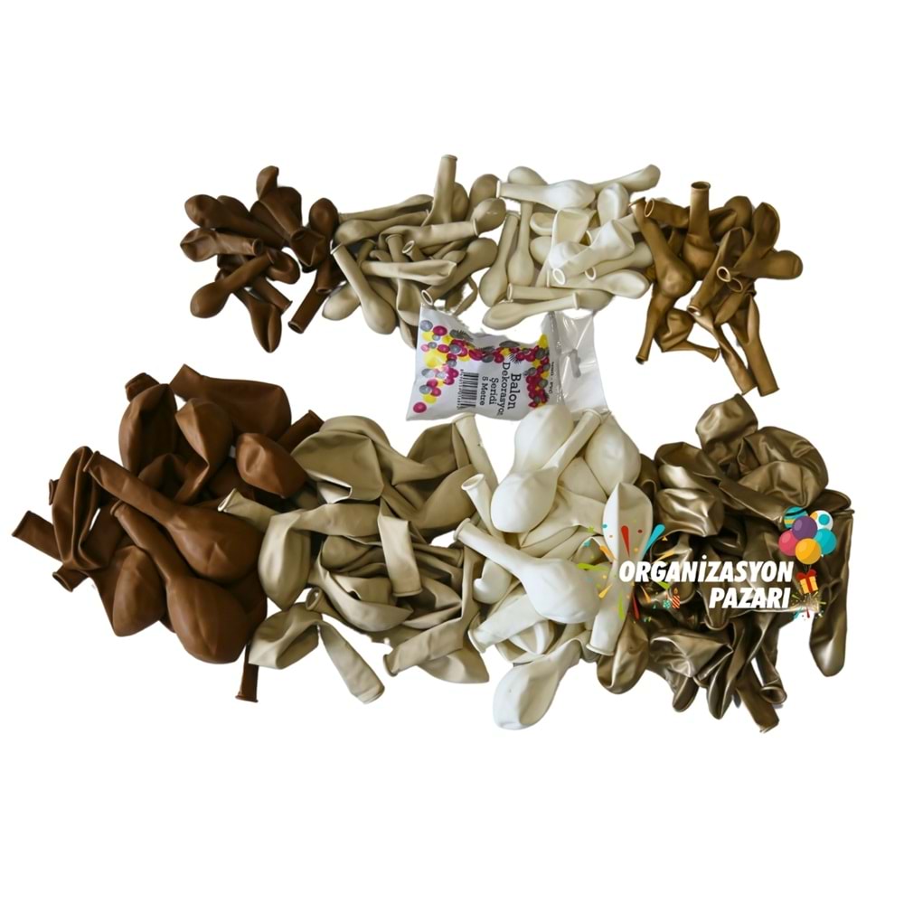 Balon Seti Krom Gold-Karamel-Deniz Kumu-Beyaz 60 Lı Balon Zinciri Seti