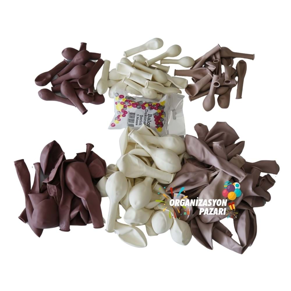 Balon Seti Beyaz-Pink Blush-Rose Wood 60 Lı Balon Zinciri Seti