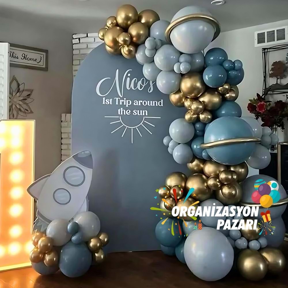 Balon Seti Krom Gold-Derin Okyanus-Fırtına Mavisi 100 Lü Balon Zinciri Seti