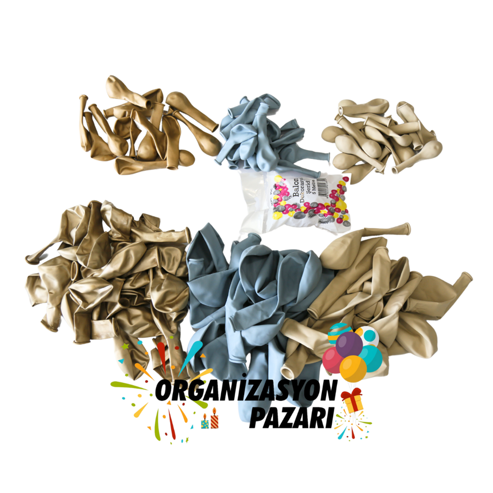 Balon Seti Krom Gold-Derin Okyanus-Fırtına Mavisi 60 Lı Balon Zinciri Seti