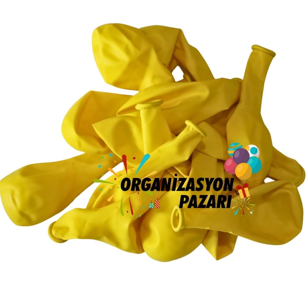 12 inç Sarı renk 50 li Pastel Dekorasyon Balonu