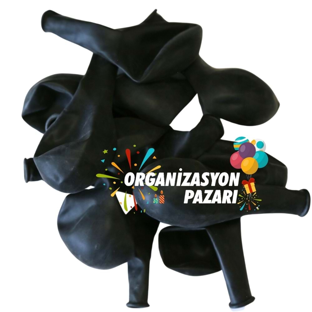 12 inç Siyah renk 100 lü Pastel Dekorasyon Balonu