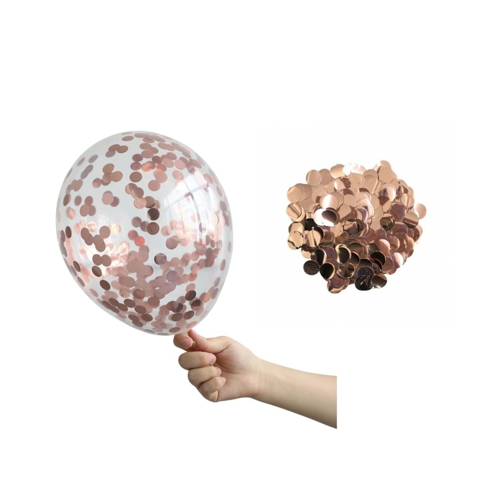 Konfetili Balon Seti 10 Adet Şeffaf Balon + Balon İçi Pul Rose Gold Renk 10 Gr