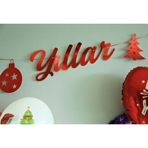 Yılbaşı Parti Süsü -Mutlu Yıllar- Yazılı Metalik Kırmızı Banner Duvar Süsü
