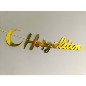 Hoşgeldin Ramazan Yazılı Metalik Gold Ramazan Bayramı Altın Renginde Ipli Süs Yazı Banner
