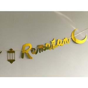 Hoşgeldin Ramazan Yazılı Metalik Gold Ramazan Bayramı Altın Renginde Ipli Süs Yazı Banner