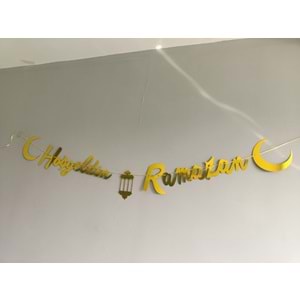 Hoşgeldin Ramazan Yazılı Metalik Gold Ramazan Bayramı Altın Renginde Ipli Süs Yazı Banner