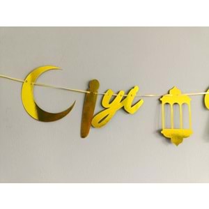 İyi Bayramlar Yazılı Metalik Gold Ramazan Bayramı Altın Renginde Ipli Süs Yazı Banner