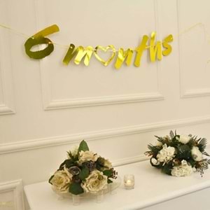 6 Months Gold Renk Banner İpli Duvar Süsü Yarım Yaş Altı Ay Parti Süsü