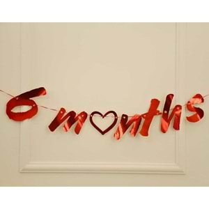 6 Months Kırmızı Renk Banner İpli Duvar Süsü Yarım Yaş Altı Ay Parti Süsü