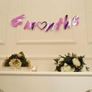 6 Months Pembe Renk Banner İpli Duvar Süsü Yarım Yaş Altı Ay Parti Süsü