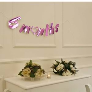 6 Months Pembe Renk Banner İpli Duvar Süsü Yarım Yaş Altı Ay Parti Süsü