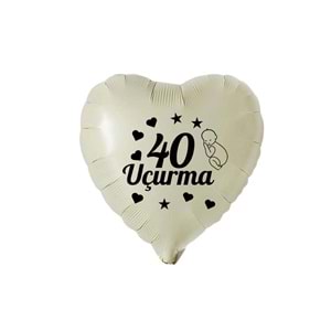 18 inç Retro Beyaz (Krem)Renk Bebek Figürlü 40 Uçurma Temalı Kalp Folyo Balon