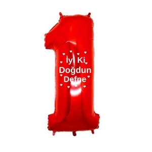 40 inç 1 Kırmızı Renk Beyaz Yazılı Kişiye Özel İyi ki Doğdun Yazılı Kalp Figürlü Rakam Folyo Balon