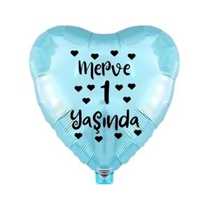 18 inç Açık Mavi Renk Kişiye Özel Yaşında Yazılı Kalp Folyo Balon