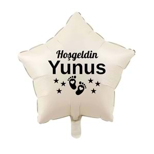18 inç Retro Beyaz Renk Yeni Doğan Kişiye Özel Hoşgeldin Bebek Yazılı Yıldız Folyo Balon