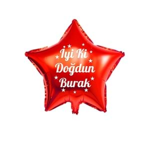 18 inç Kırmızı Renk Kişiye Özel İyi ki Doğdun Yazılı Yıldız Folyo Balon