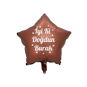 18 inç Çikolata Kahve Renk Kişiye Özel İyi ki Doğdun Yazılı Yıldız Folyo Balon
