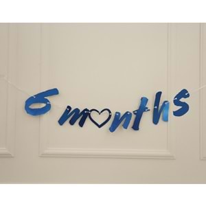 6 Months Mavi Renk Banner İpli Duvar Süsü Yarım Yaş Altı Ay Parti Süsü