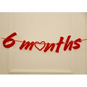 6 Months Simli Kırmızı Renk Banner İpli Duvar Süsü Yarım Yaş Altı Ay Parti Süsü