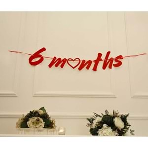 6 Months Simli Kırmızı Renk Banner İpli Duvar Süsü Yarım Yaş Altı Ay Parti Süsü