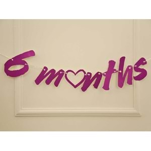 6 Months Simli Fuşya Renk Banner İpli Duvar Süsü Yarım Yaş Altı Ay Parti Süsü