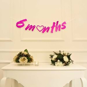 6 Months Simli Pembe Renk Banner İpli Duvar Süsü Yarım Yaş Altı Ay Parti Süsü