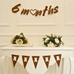 6 Months Craft Renk Banner İpli Duvar Süsü Yarım Yaş Altı Ay Parti Süsü Ve Ayıcık Üçgen Flama İkili Set