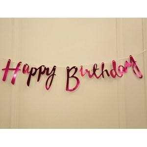 Fuşya Renkli Happy Birthday El Yazısı Banner