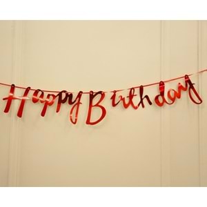 Kırmızı Renkli Happy Birthday El Yazısı Banner