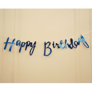 Mavi Renkli Happy Birthday El Yazısı Banner
