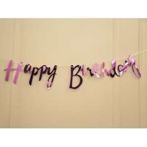 Pembe Renkli Happy Birthday El Yazısı Banner