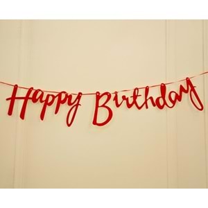 Kırmızı Simli Renkli Happy Birthday El Yazısı Banner