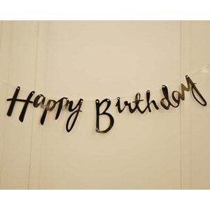 Siyah Renkli Happy Birthday El Yazısı Banner