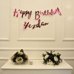 Kişiye Özel Fuşya Renkli Happy Birthday El Yazısı Banner